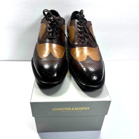 Johnston & Murphy Men's Ellsworth Wingtip Oxfords Tan Italian Calfskin US 9.5M - Picture 1 of 9